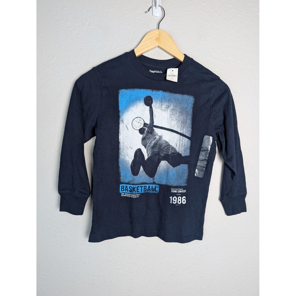 GapKids T-Shirt Unisex Kids S Blue Basketball Graphic‎ Long Sleeve Cotton